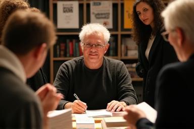 Auteur signant un livre lors d’une rencontre