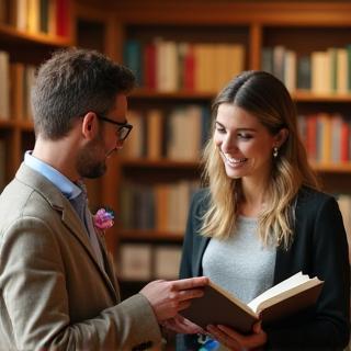 Libraire conseillant un client