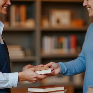 Client réservant un livre au comptoir